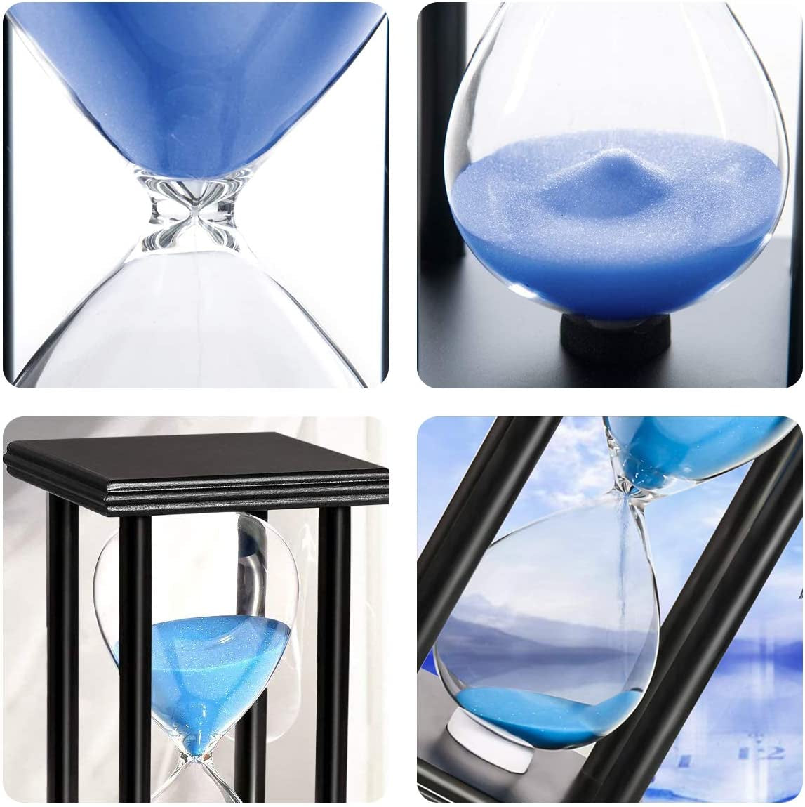 Hourglass Timer 30/60 Minutes Wood Sand Hourglass Clock for Creative Gifts Room Decor Office Kitchen Decor Birthday (30 Min, Blue)
